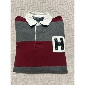 Tommy Hilfiger maroon and gray rugby shirt size M